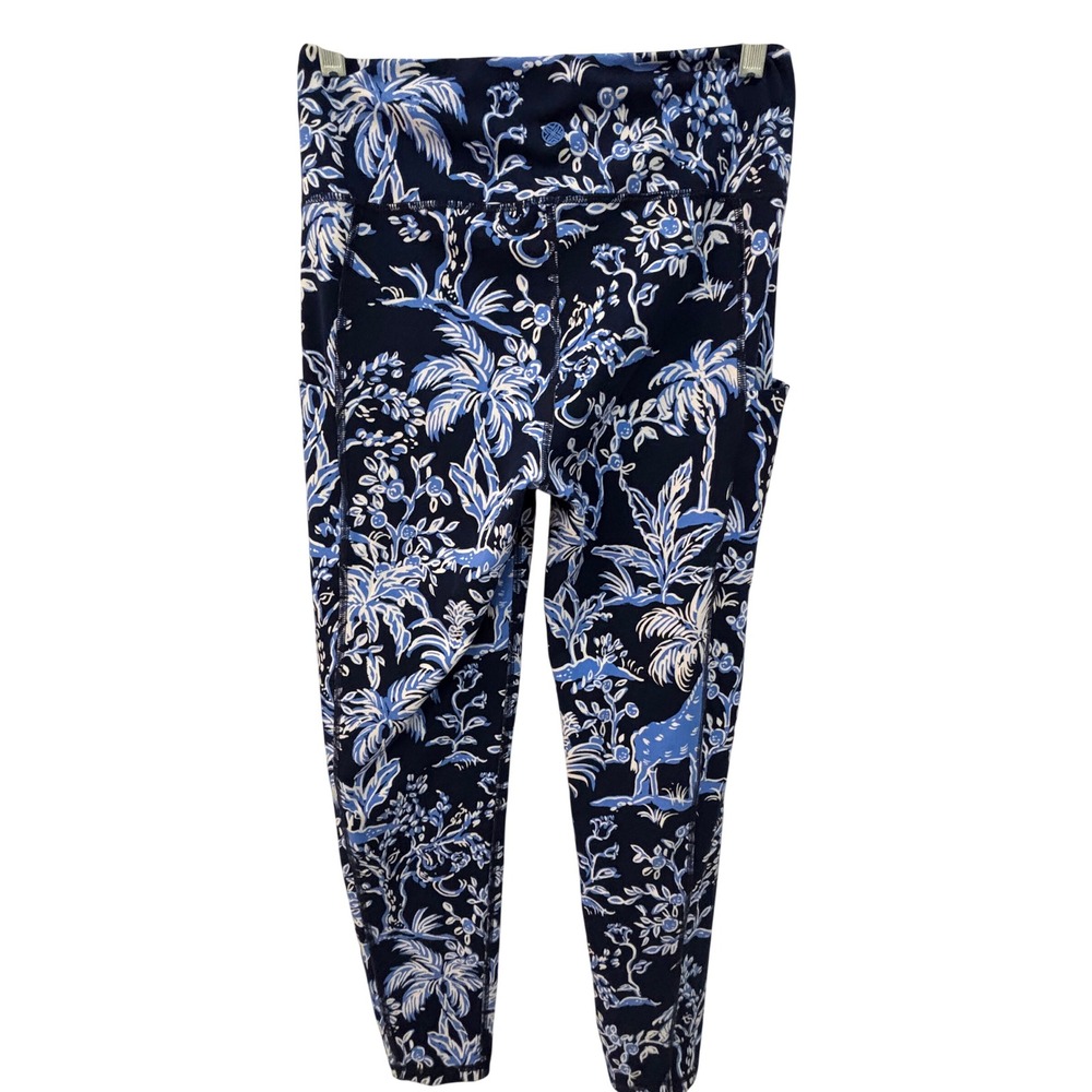 Lilly Pulitzer Luxletic Leggings M Navy Blue Sea You Soon Tropical Pocket 017812 - Picture 4 of 7